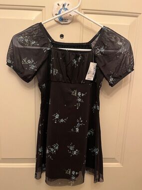 The Children's Place Black Dress with Light Blue Floral Print